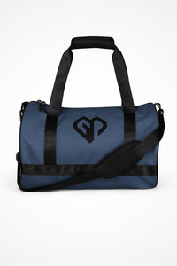 Storm blue rounded end Gymplode duffle bag with icon logo, front view