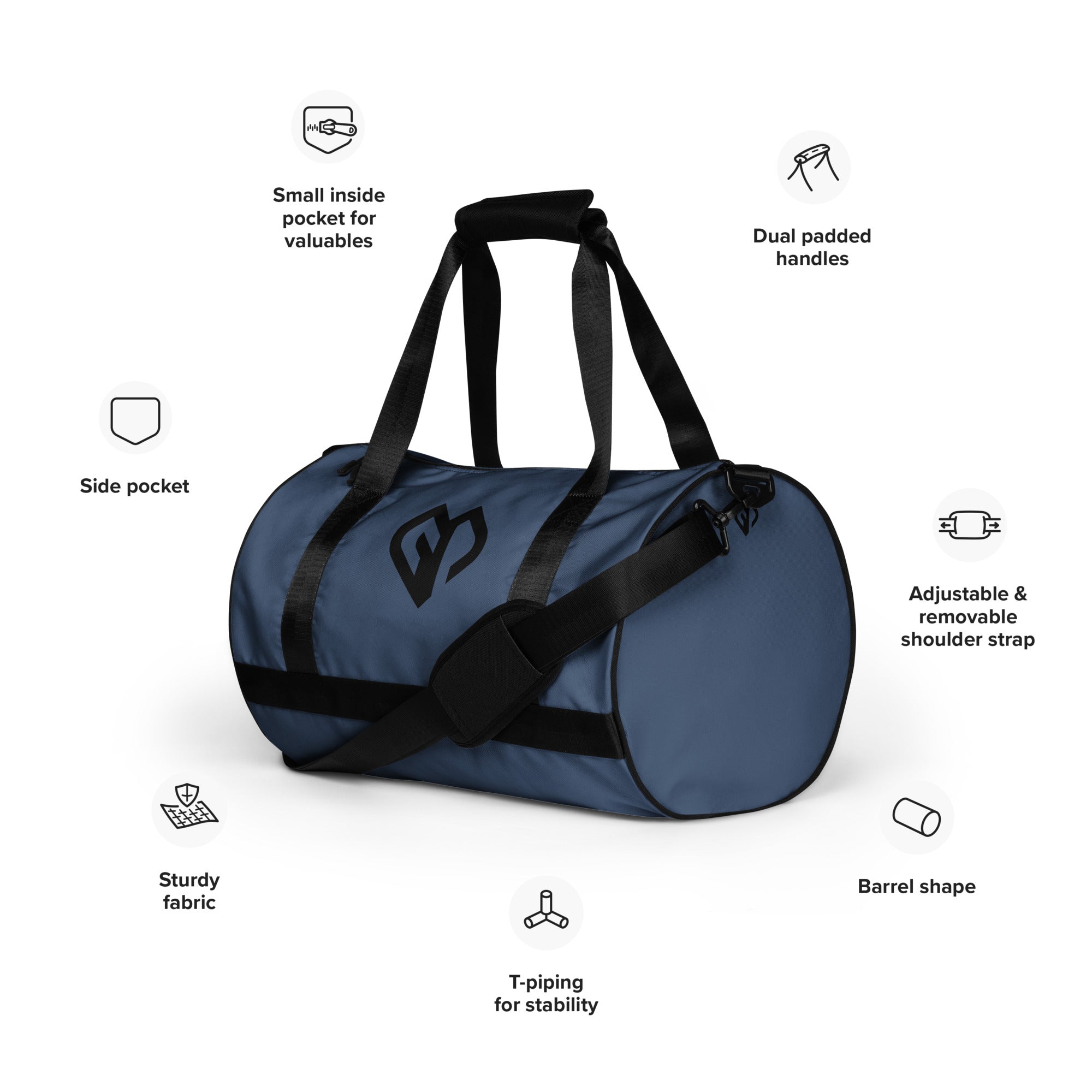 Storm blue rounded end Gymplode duffle bag key features