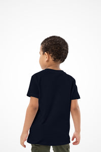 Stylish unisex kids Gymplode t-shirt with no print, back view with model