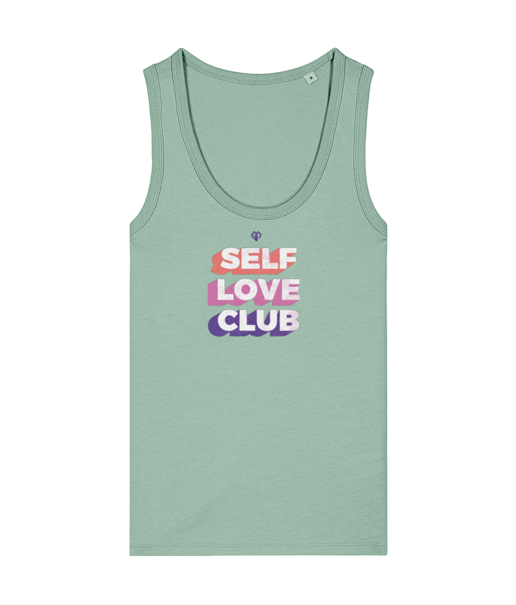 Womens aloe Self Love Club girlie fit tank top with Gymplode icon logo