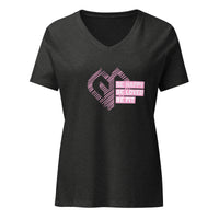 Womens Be Happy Be Loved Be Fit dark grey heather V-neck tee with Gymplode icon print