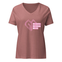 Womens Be Happy Be Loved Be Fit heather mauve V-neck tee with Gymplode icon print