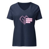 Womens Be Happy Be Loved Be Fit heather navy V-neck tee with Gymplode icon print