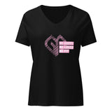 Womens Be Happy Be Loved Be Fit solid black blend V-neck tee with Gymplode icon print