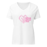 Womens Be Happy Be Loved Be Fit solid white blend V-neck tee with Gymplode icon print
