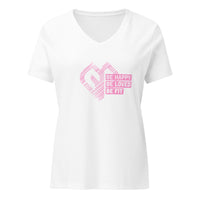 Womens Be Happy Be Loved Be Fit solid white blend V-neck tee with Gymplode icon print