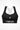 Womens black longline sports bra with Gymplode dual mark logo, front view