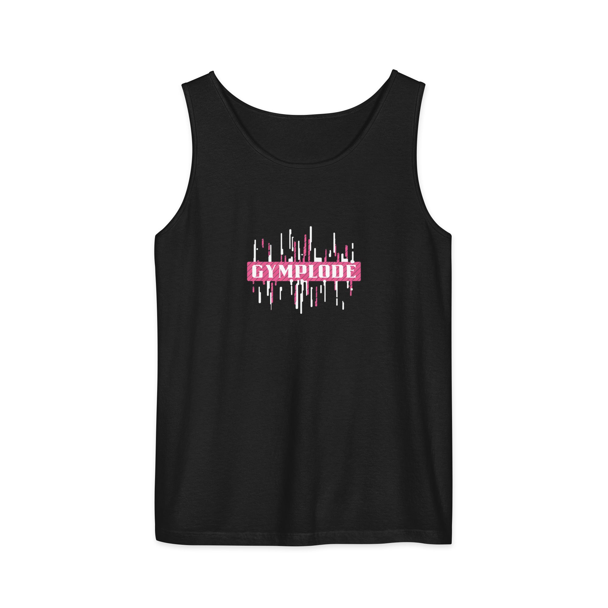 Womens black Prismatic relaxed fit tank top with Gymplode signature logo
