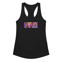 Womens black Retro girlie fit racerback tank top with Gymplode sig logo