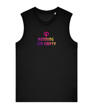 Womens black Running on Empty comfort fit tank top with Gymplode icon logo
