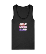 Womens black Self Love Club girlie fit tank top with Gymplode icon logo