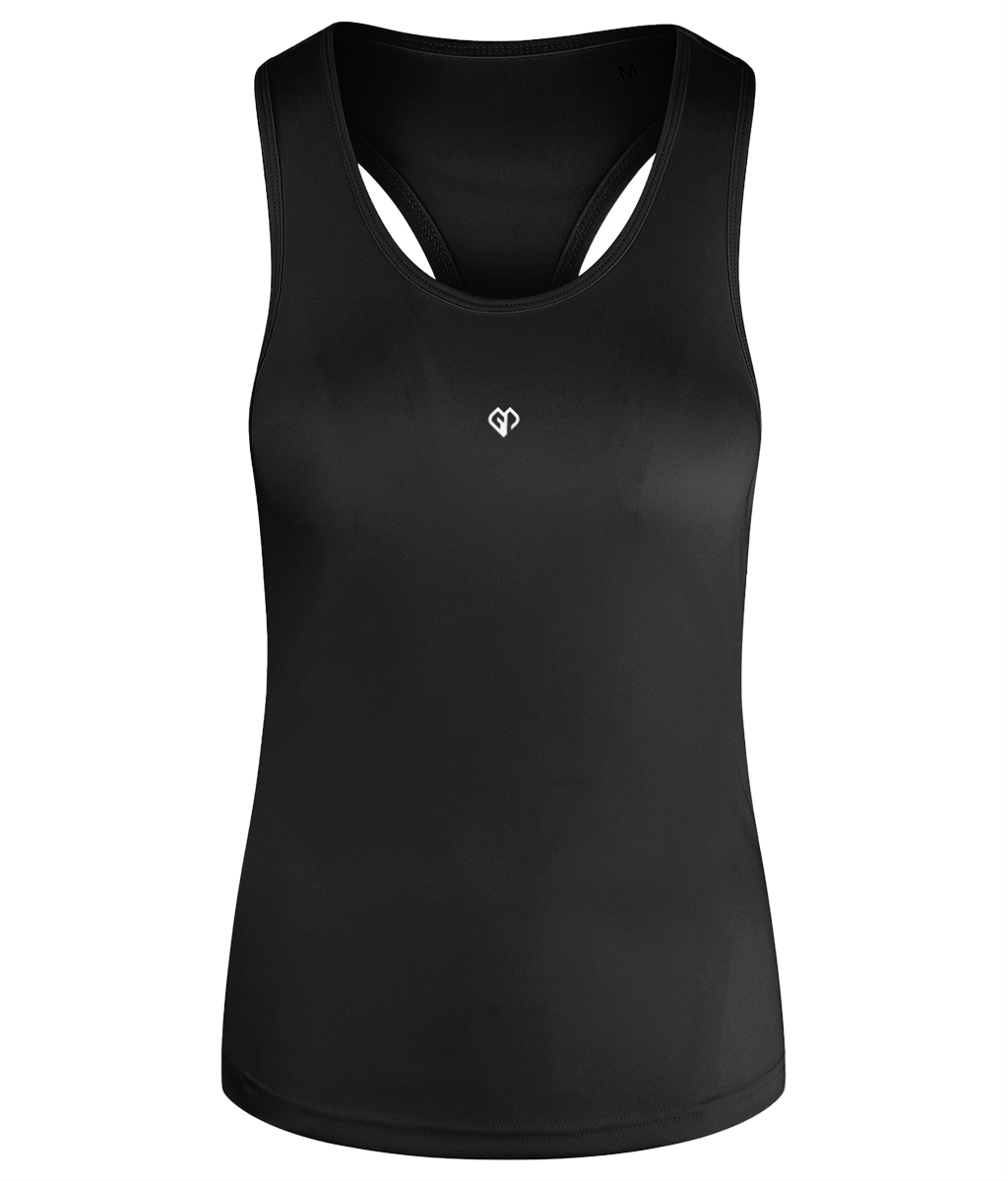 Womens black TriDri® recycled racerback vest with Gymplode icon imprint