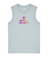 Womens blue ice Running on Empty comfort fit tank top with Gymplode icon logo