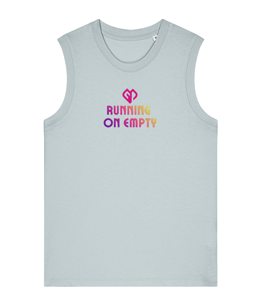 Womens blue ice Running on Empty comfort fit tank top with Gymplode icon logo