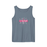 Womens blue jean Prismatic relaxed fit tank top with Gymplode signature logo