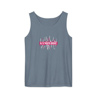 Womens blue jean Prismatic relaxed fit tank top with Gymplode signature logo