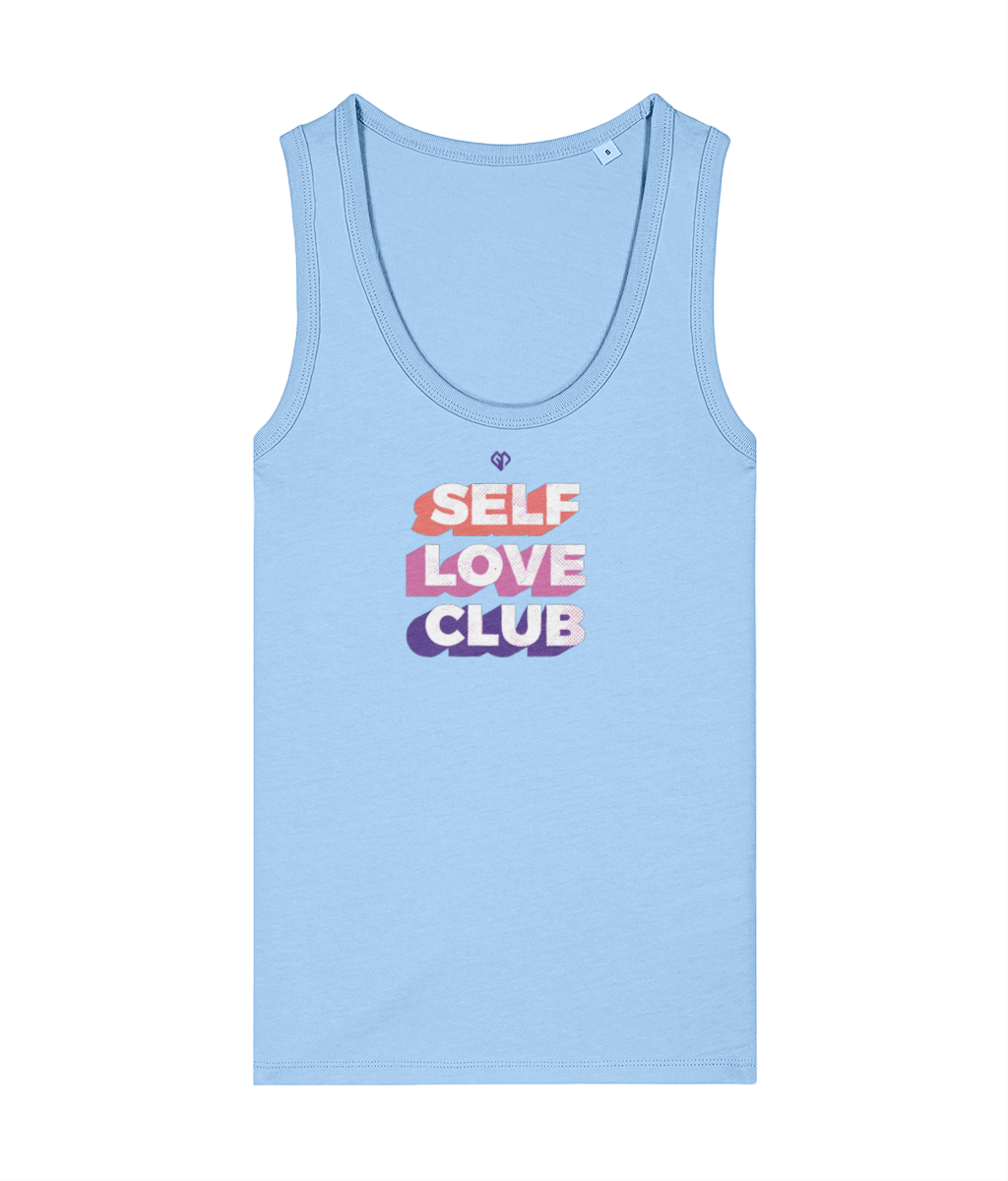 Womens blue soul Self Love Club girlie fit tank top with Gymplode icon logo