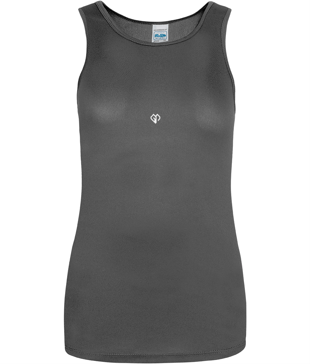 Womens charcoal AWDis girlie fit just cool vest with Gymplode icon logo