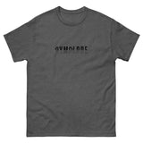 Womens Classic Everyday dark heather Gymplode t-shirt with signature logo print, front view
