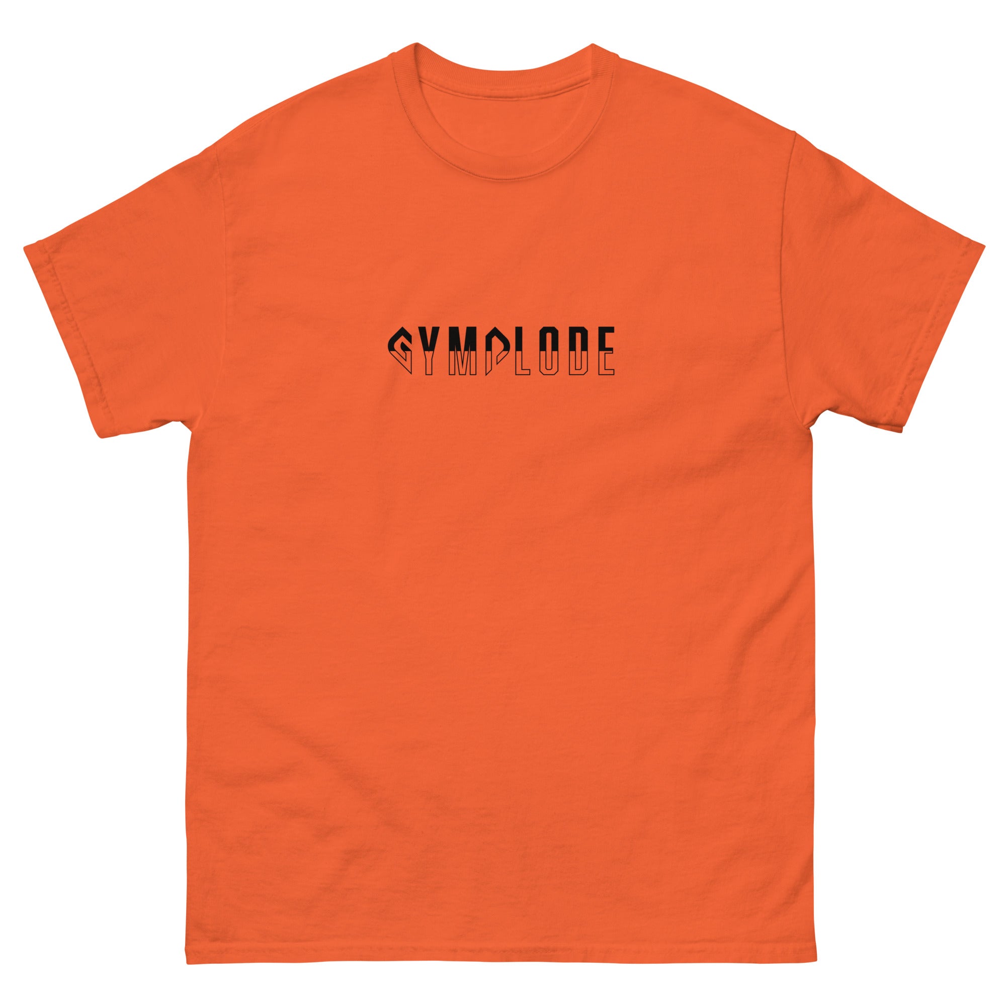 Womens Classic Everyday orange Gymplode t-shirt with signature logo print, front view