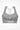 Womens cool grey longline sports bra with Gymplode dual mark logo, front view