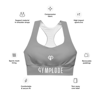 Womens cool grey Gymplode longline sports bra key features