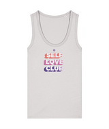 Womens cool heather grey Self Love Club girlie fit tank top with Gymplode icon logo
