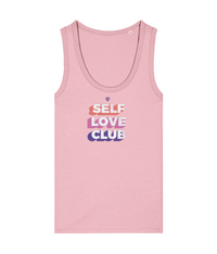 Womens cotton pink Self Love Club girlie fit tank top with Gymplode icon logo