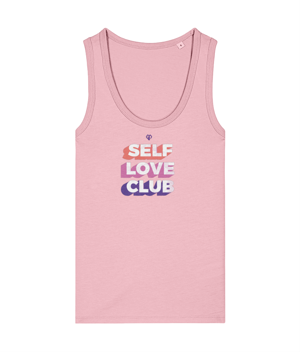 Womens cotton pink Self Love Club girlie fit tank top with Gymplode icon logo