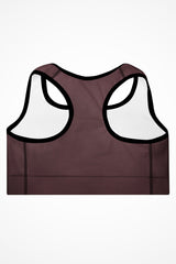 Womens deep crimson with black stitch Gymplode padded sports bra with no print, back view