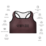 Womens deep crimson with black stitch Gymplode padded sports bra key features