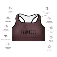 Womens deep crimson with black stitch Gymplode padded sports bra key features