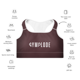 Womens deep crimson with white stitch Gymplode padded sports bra key features