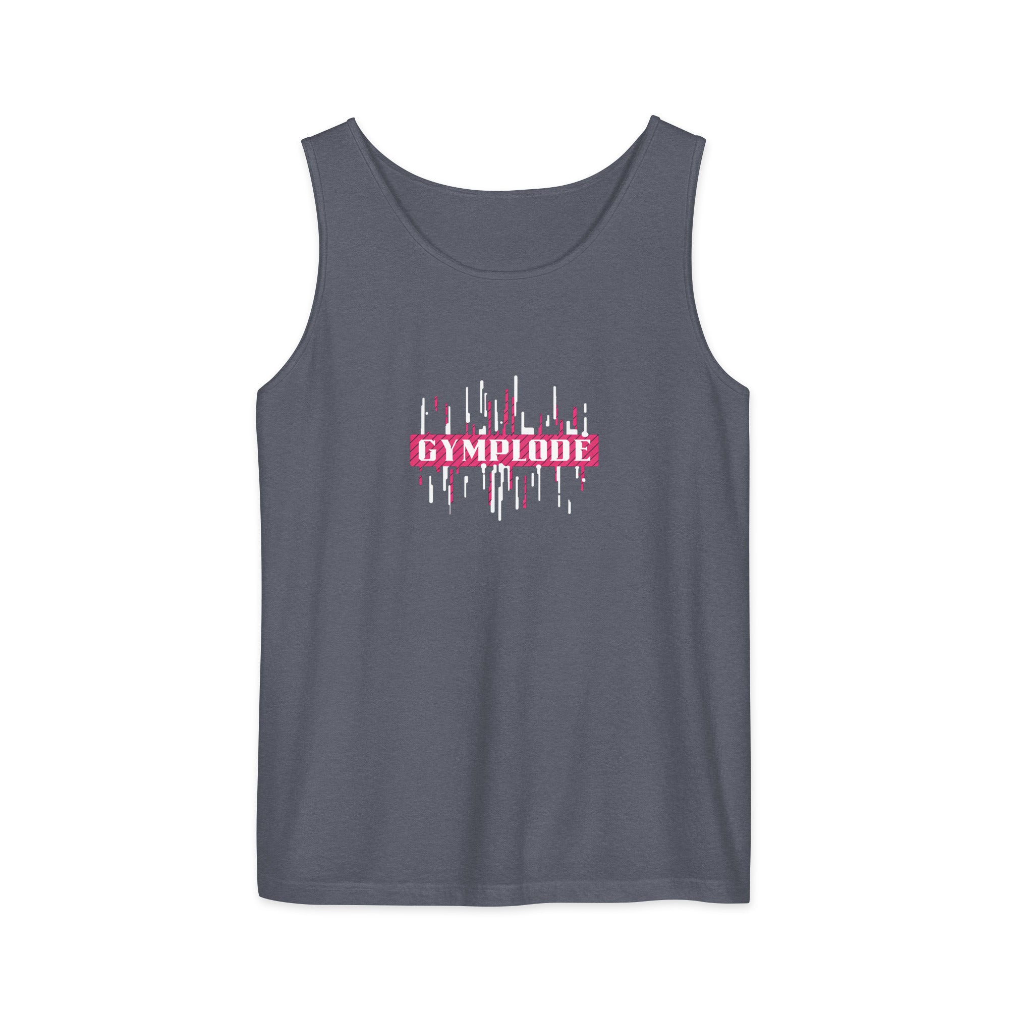 Womens denim Prismatic relaxed fit tank top with Gymplode signature logo
