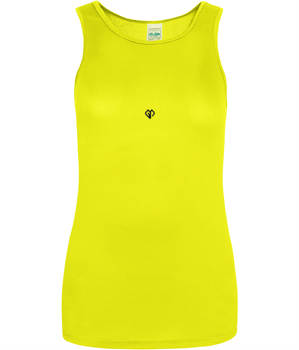Womens electric yellow AWDis girlie fit just cool vest with Gymplode icon logo