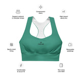 Womens elf green Gymplode longline sports bra key features