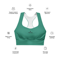 Womens elf green Gymplode longline sports bra key features