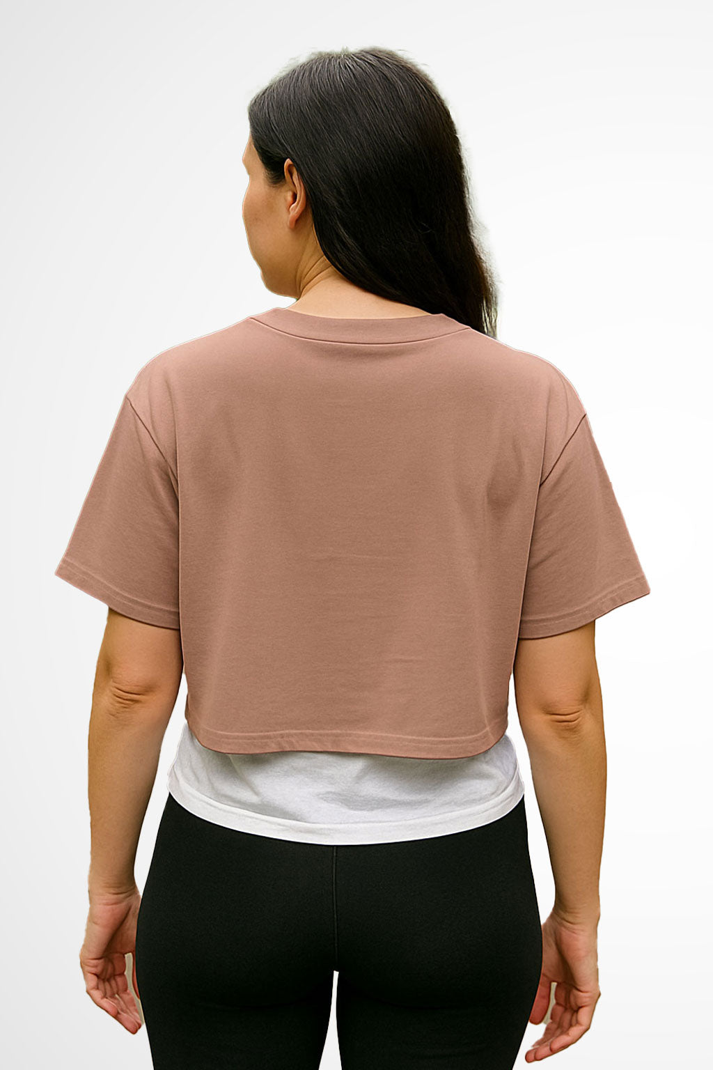 Womens Everyday relaxed fit Gymplode chillout crop top with no print, back view with model