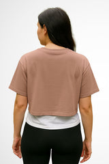 Womens Everyday relaxed fit Gymplode chillout crop top with no print, back view with model