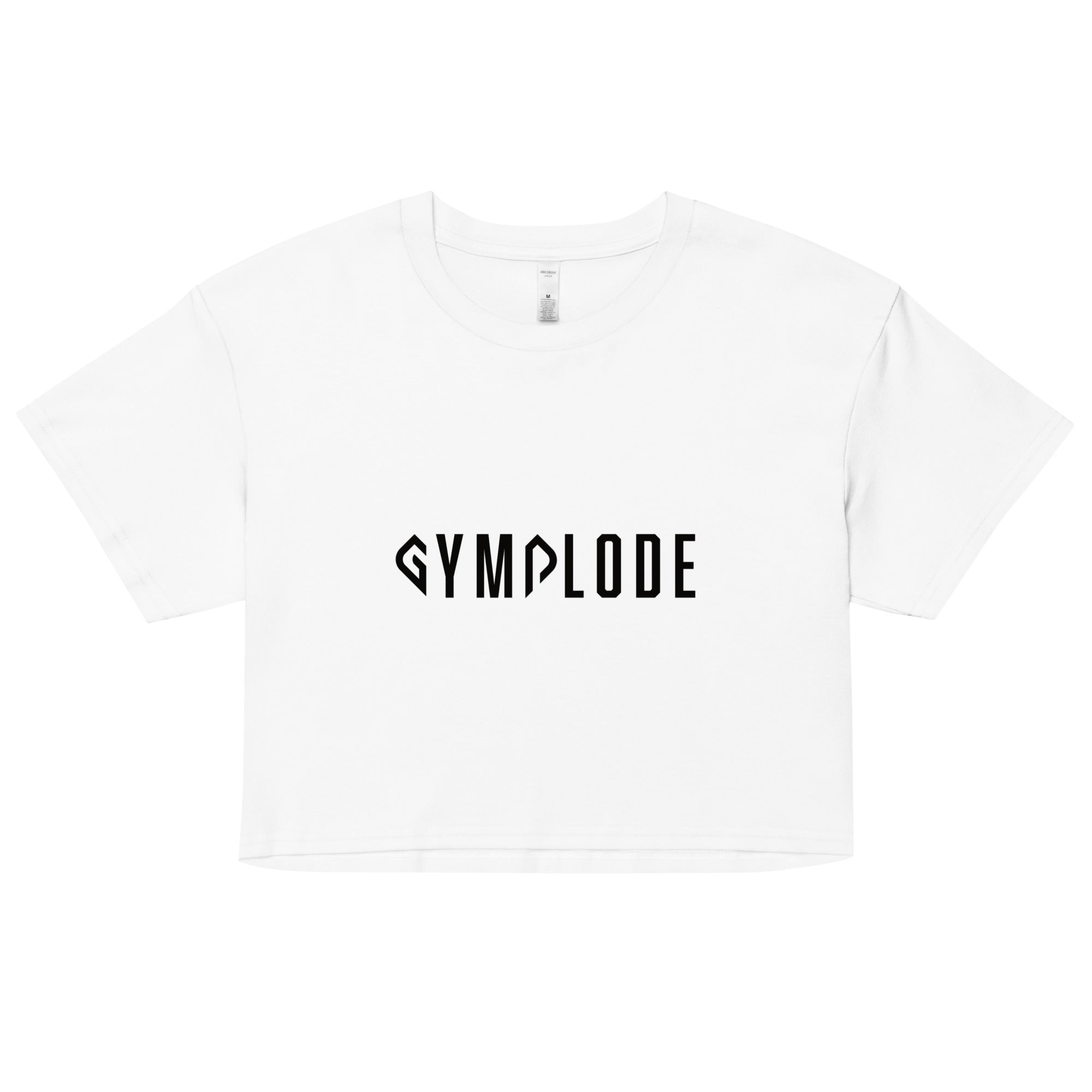 Womens Everyday relaxed fit white Gymplode chillout crop top with signature logo, front view