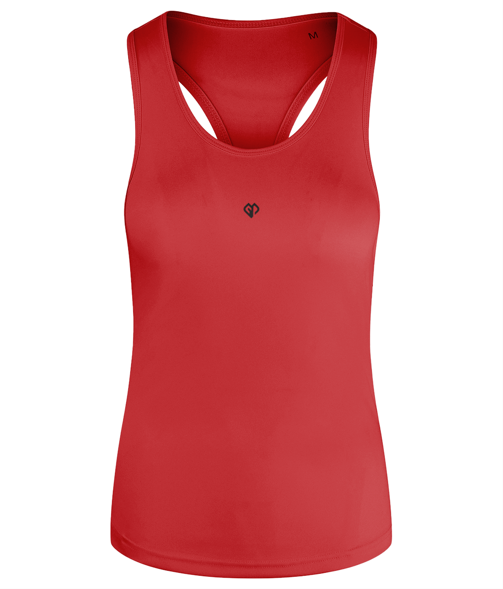 Womens fire red TriDri® recycled racerback vest with Gymplode icon imprint