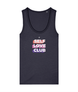 Womens french navy Self Love Club girlie fit tank top with Gymplode icon logo