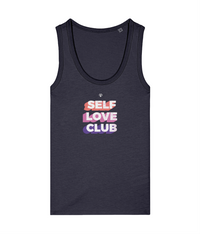 Womens french navy Self Love Club girlie fit tank top with Gymplode icon logo