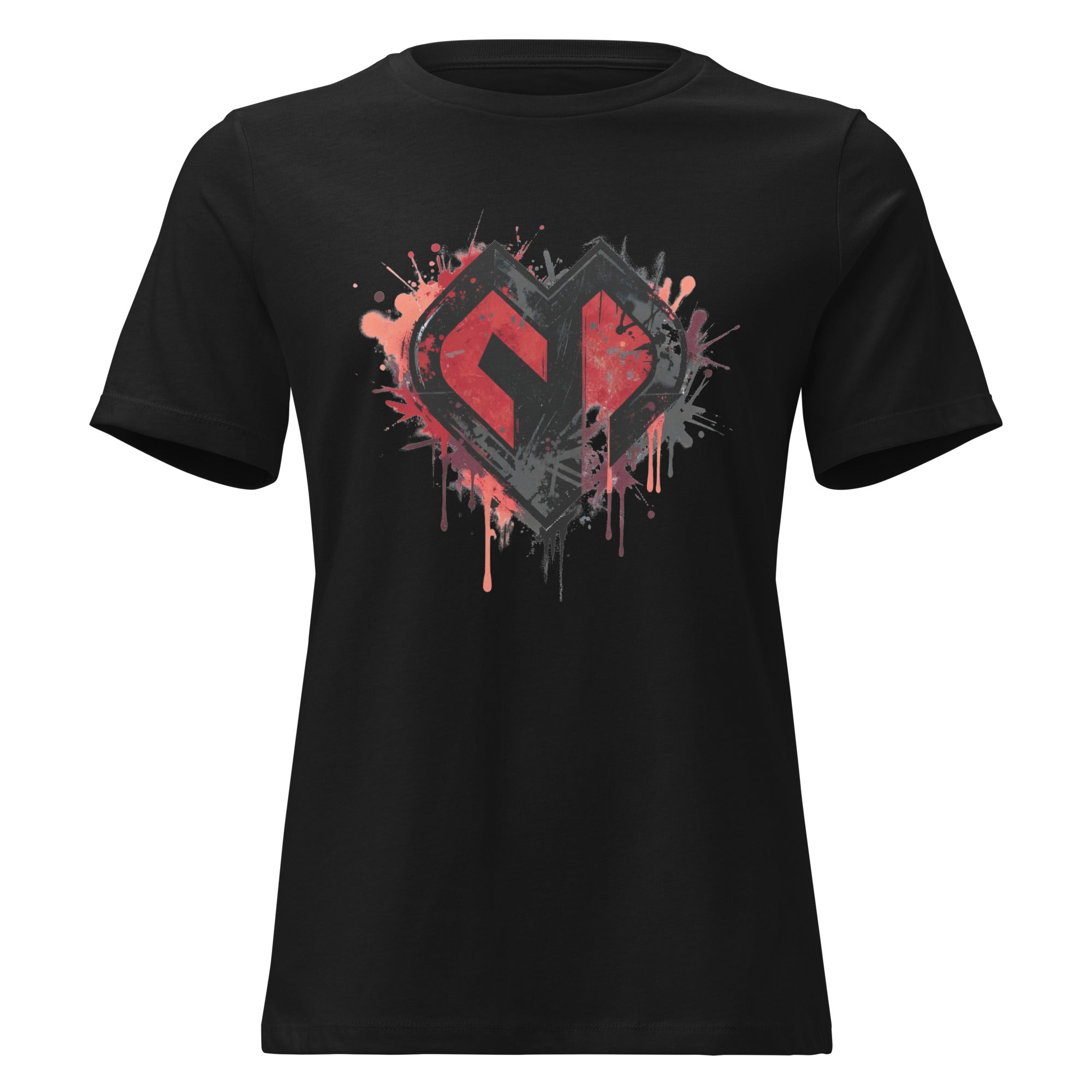 Womens Graffiti Heart girlie fit black Gymplode casualwear t-shirt with icon logo, front view