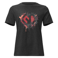 Womens Graffiti Heart girlie fit dark grey heather Gymplode casualwear t-shirt with icon logo, front view