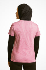 Womens Gymplode Aurora Pink regular fit sports t-shirt with no print, back view with model