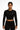 Womens Black long sleeve sports crop top with Gymplode dual mark, front view with model