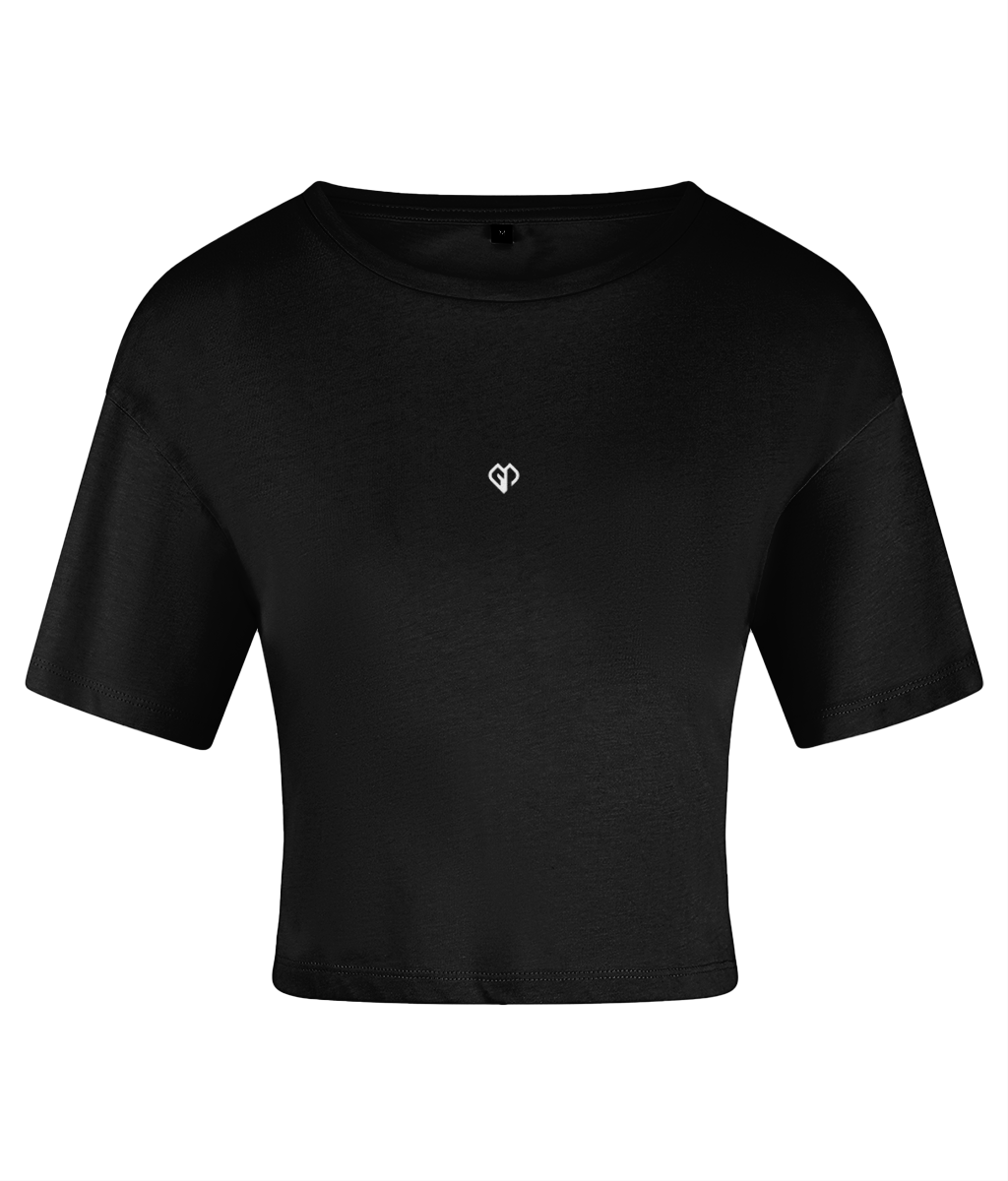 Black TriDri® womens activewear crop top t-shirt with Gymplode icon logo