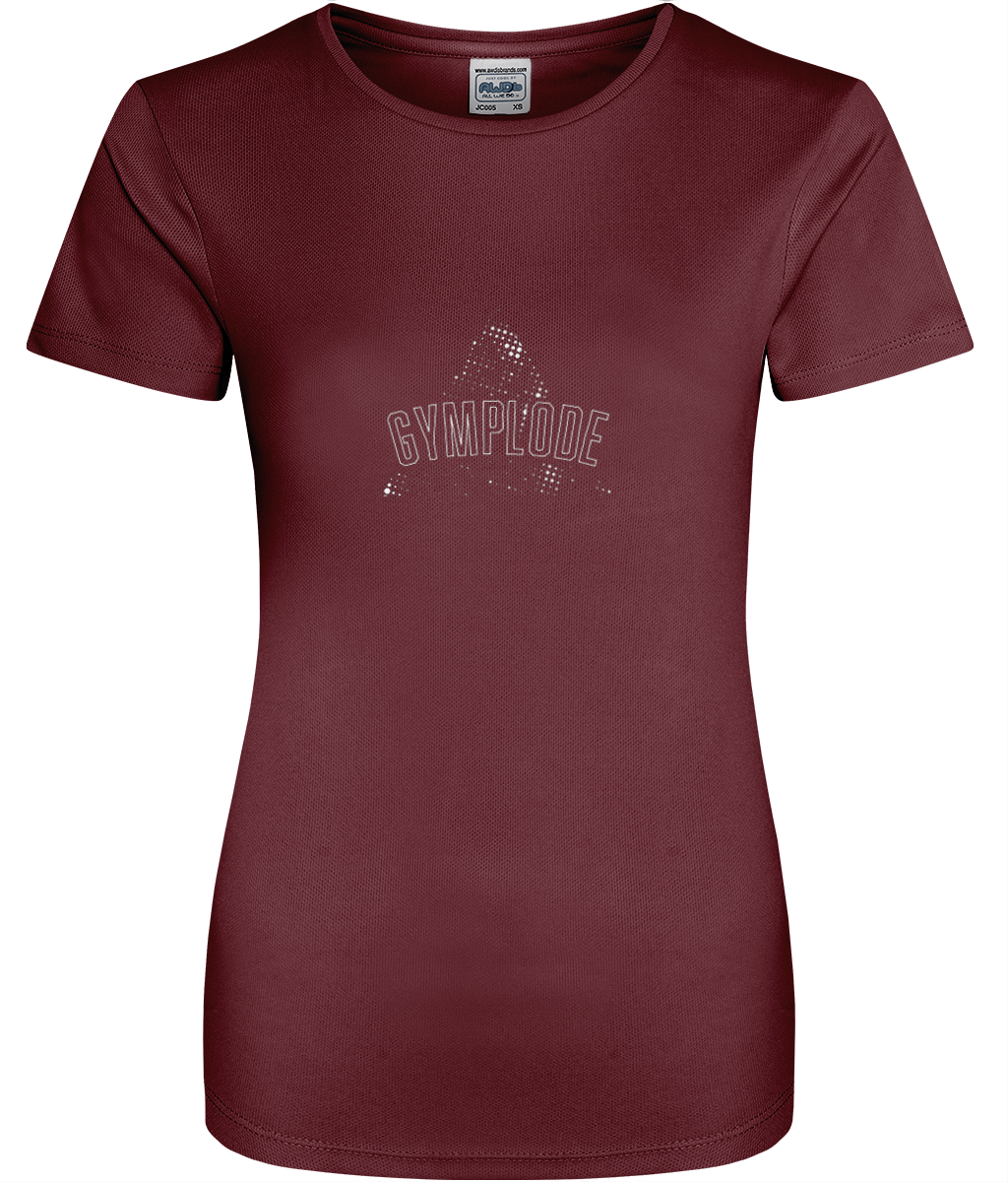 Burgundy womens AWDis t-geo girlie fit sports t-shirt with Gymplode signature logo