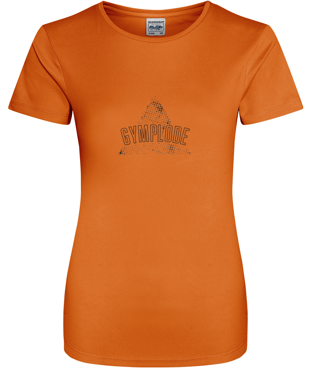 Electric orange womens AWDis t-geo girlie fit sports t-shirt with Gymplode signature logo